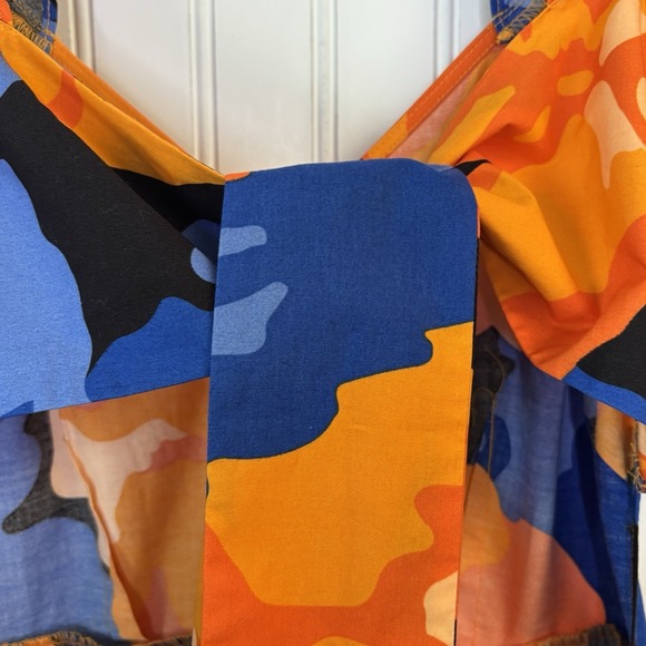 Tabitha Brown Dress 2  Midi Blue Orange Tropical Abstract Floral Pocket - Picture 5 of 11